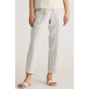 NWT Quince 100% European Linen Tapered Ankle Pants Striped XLarge Oatmeal Black